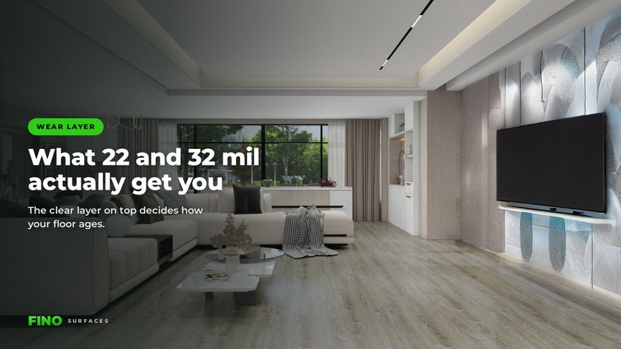 Family living room with a grey-toned SPC vinyl plank floor taking daily traffic