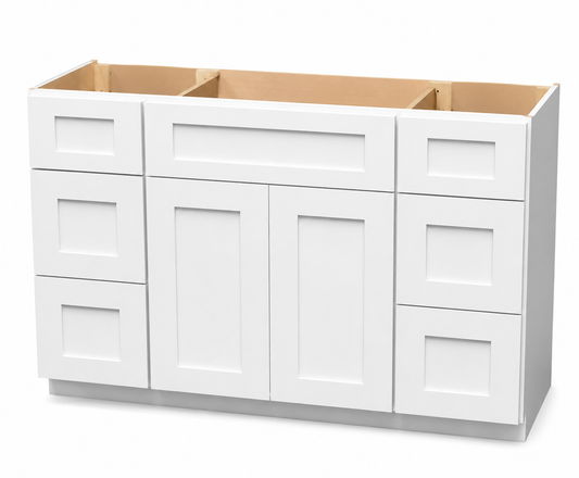 white shaker bathroom vanity solid wood, soft close with drawers