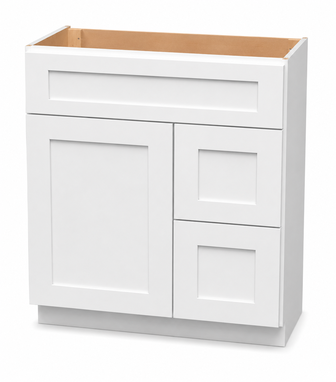 white shaker bathroom vanity solid wood, soft close with drawers