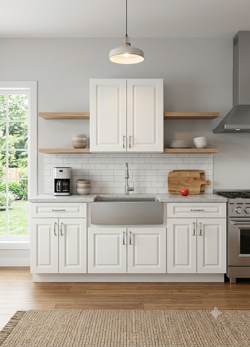 White Forest Kitchen Cabinet – Solid Wood, Soft-Close, Ready-to-Install (W2 Series)